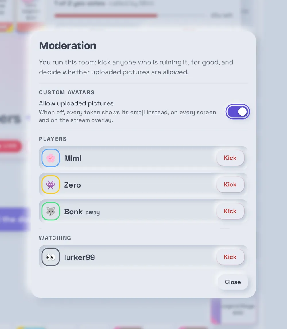 The host's moderation tools