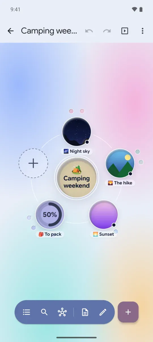 A camping map with pictures inside its planets