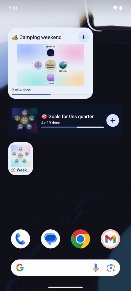 Orbit widgets of three sizes on the home screen