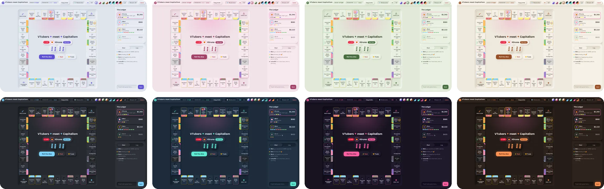 The same turn in all eight themes.