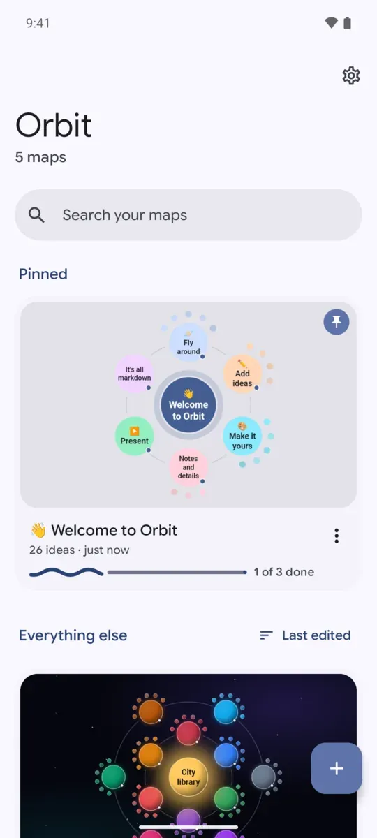 Orbit's home screen with a pinned map and its progress