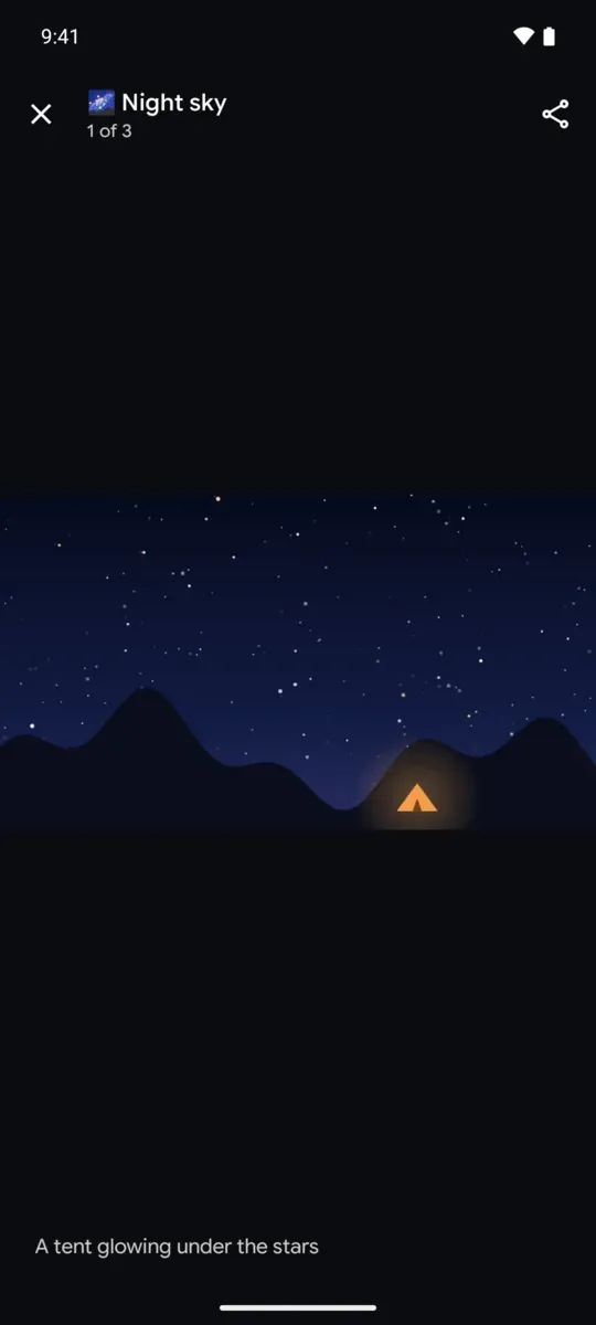 A picture full screen, 1 of 3, with its caption